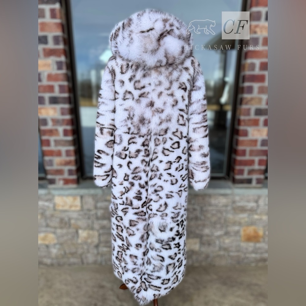 48 Unisex Floor Length Snow Leopard Dyed Fox Fur Coat Real FOX Fur - Picture 6 of 14